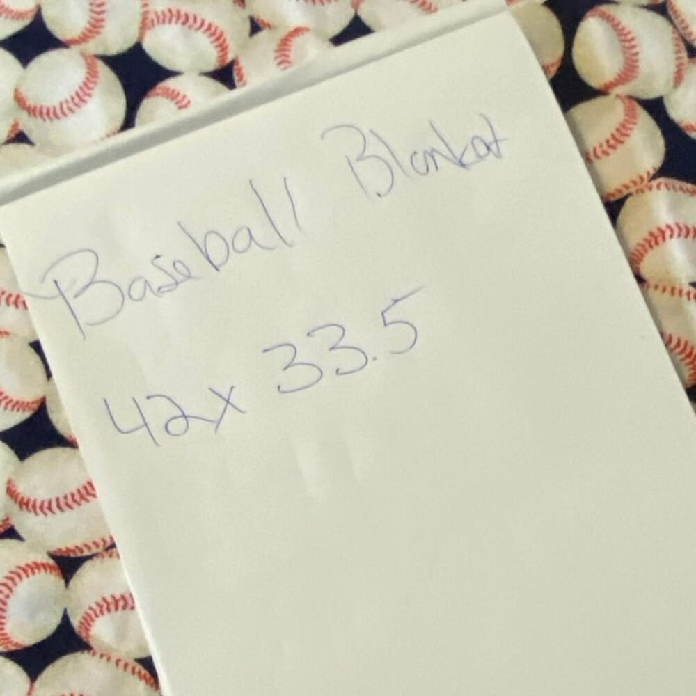 Handmade vintage Baseball baby blanket Blue satin trim Baby boy 42x33 - Picture 5 of 5